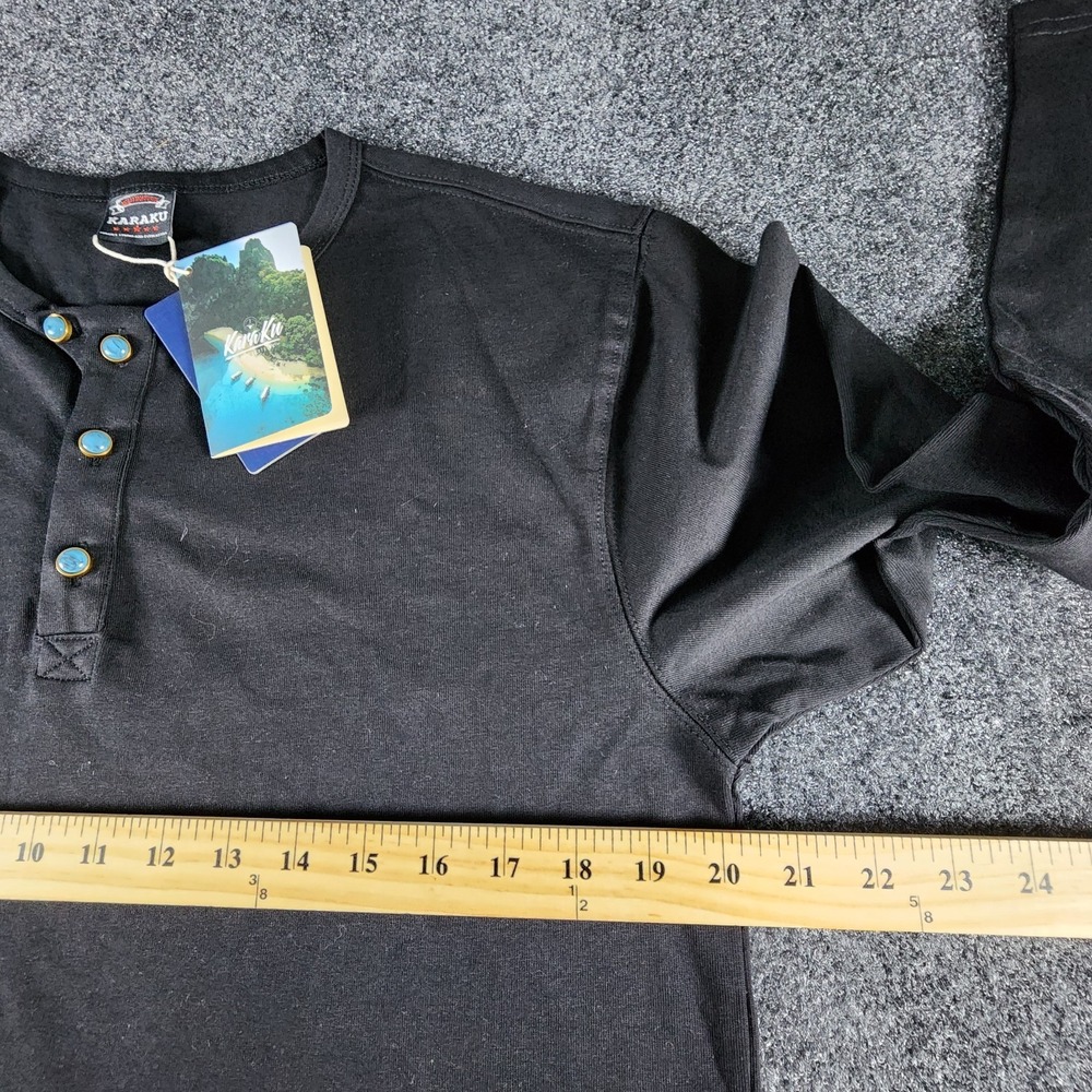 NWT Karaku Mens Long Sleeve Henley Shirt Black Blue Buttons Size M - Picture 7 of 8